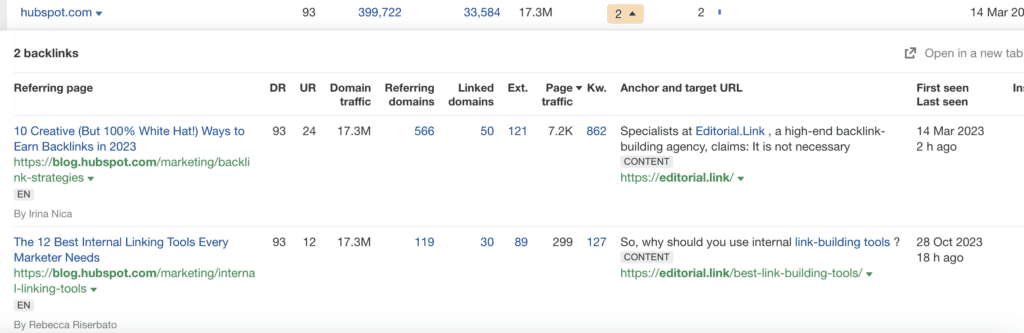 example of editorial link building